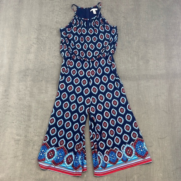 London Times Caitlin Cropped Pants Jumpsuit Blue, Red, Blk, White Paisley Size 6 - Picture 1 of 6